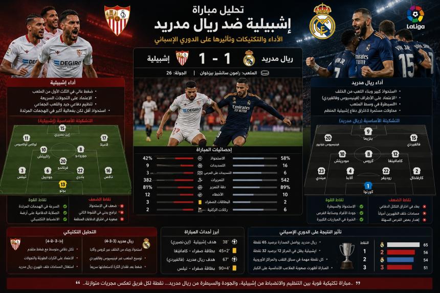 تحليل مباراة إشبيلية ضد ريال مدريد: الأداء والتكتيكات وتأثيرها على الدوري الإسباني